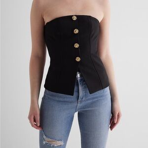 ✨NWT EXPRESS Strapless Novelty Button Split Hem Corset Tube Top✨